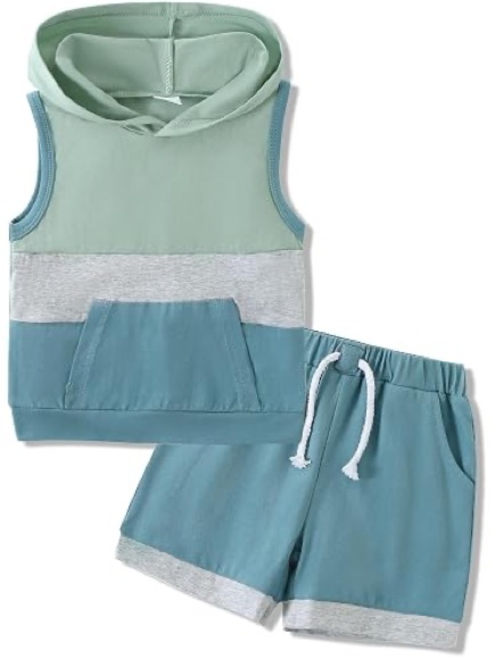 Boys Colorblock Hooded Tank & Shorts Set - Seafoam & Teal